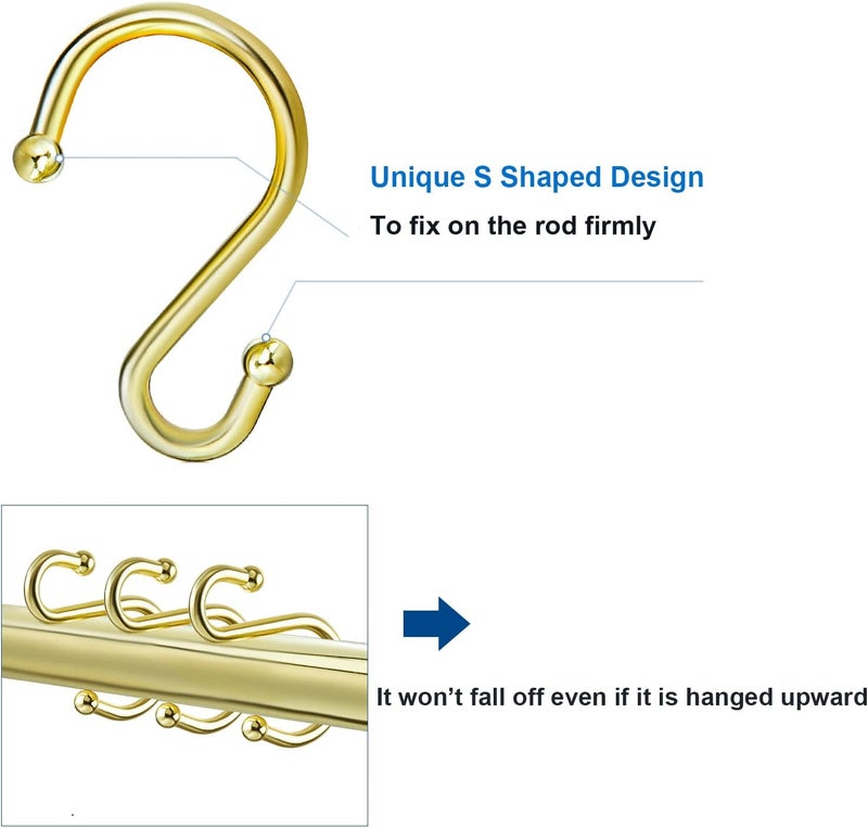 TOPROD Shower Curtain Hooks Rings, Stainless Steel S Shaped Shower Hooks Rust Proof, Metal Shower Curtain Hangers for Shower Curtains, Kitchen, Wardrobe & Garden, Gold, Set of 12 - Image 3